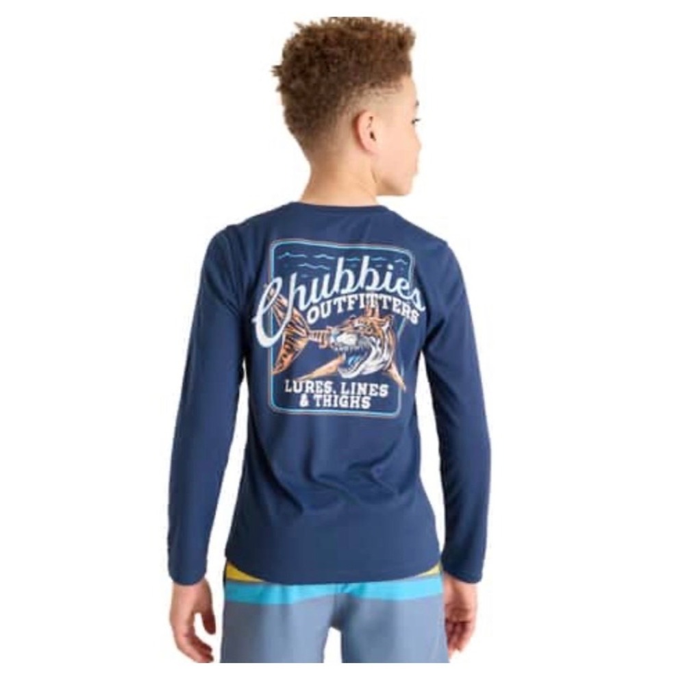 Chubbies Boys Surf Skin Sun Crewneck Shirt Navy – Youth Small NWT Long Sleeve